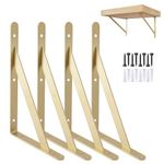 4 Pcs Gold Shelf Brackets Triangle Shelving Brackets Right Angle Wall Mounted Shelf Supporters 10 Inch