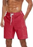 TACVASEN Mens Swim Trunks with Compression Liner Board Shorts Pockets Men Quick Dry Red Swimsuit for Surfing Boating and Beachwear Mens Bathing Suits