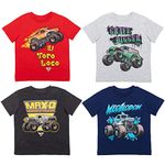 Monster Jam El Toro Loco Zombie Maximum Destruction 4 Pack Graphic T-Shirts Toddler to Big Kid, Navy/Gray/Charcoal/Red, 4T