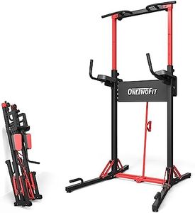 ONETWOFIT Power Tower Pull Up Bar Station, Multi-Function Adjustable Height Foldable Dip Station for Home Gym Workout, Heavy Duty Strength Training Fitness Equipment, Pull Up Stand 400LBS