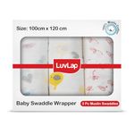 LuvLap 100% Cotton Muslin Baby Swaddle Set, Pack of 3, Size-120cm x 100cm (47"x39"), Hearts Birds Printed on White, 0-18 Month+, Printed Mulmul Muslin Swaddle Wrap for New Born Baby, Baby Towel