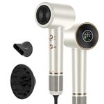 PARWIN PRO BEAUTY Air-Sonic Hair Dryer, Cool" "Care" "Dry" Display & 110, 000 RPM High-Speed Brushless Motor Blow Dryer, 200 Million Negative Ionic, Magnetic Nozzle for Home Travel, Champagne Silver