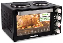 NutriChef 30 Quart Kitchen Convection Oven & 2 Burner Cooker - 1500 Watt Oven - 7 Cook Functions Rotisserie, Cook, Bake, Broil & More - Includes Baking Tray, Skewers & Handles - 19.6 x 16.0 x 13.5 IN