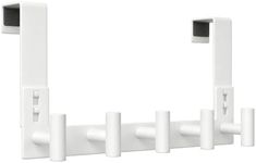 WUIVIUT White Stainless Steel Door Hanger for Towel, Heavy Duty Over The Door Hooks for Clothes, Coat (T-Shape, 5 Hook, Fits 1-3/4'' Thick)