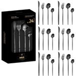 KitchAntique Matte Black Silverware Set | Satin Finish French Style 24-Piece Stainless Steel Flatware Set with Giftable Box | Dishwasher Safe Tableware for Home, Restaurant & Corporate Gifting