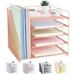 LEKETREE Desk Organizers and Accessories, 5-Tier Paper Letter Tray Organizer with File Holder, Office Supplies for Women, Desk Accessories & Workspace Organizers(Rose Gold)