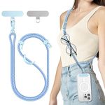 SURPHY Phone Lanyard Crossbody, Adjustable Cell Phone Lanyard with 2 Pack Phone Tether Tab, Two-Color Braided Phone Strap (Deep Blue & Light Blue)