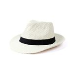 WESTEND Unisex Summer Wide Brim Fedora - Hats for Men & Women + Panama Hats & Straw Hats, Ivory Wide Brim With Black Band, Large-X-Large