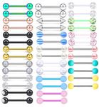 14G Surgical Steel Tongue Rings for Women Men Acrylic Clear Tongue Piercing Jewelry Teaser Slave Ring Skull/Flower/Silicone Soft Spike Ball/CZ/Door Knocker/Pill Tongue Barbell Bars 5/8inch, Stainless