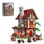 Funwhole Medieval Forge-House Lighting Building-Bricks Set – 1595 Pcs Blacksmith Kit Castle House Collectible Display Set for Adults and Teens