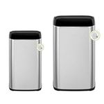 EKO 2-Pack Stainless Steel Open Top Trash Can with Removable Inner Basket, Square Small Garbage Can, 1.8 + 3.2 Gallon Wastebasket Combo, Trashcan for Kitchen, Bathroom, Office, Home