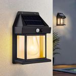 Pivalo Solar Wall Lights with Motion Sensor Auto Chargeable Waterproof Exterior LED Sconce Front Porch Security Outdoor & Indoor Lamps for Patio Garden (Pack of 1, Warm Yellow)