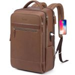 Tzowla Leather Laptop Backpack for Men and Women,Genuine Leather Vintage Backpacks with USB/Type-C Charging Port Fits 15.6inch Notebook,Business Work Travel Slim Daypack-Brown