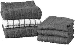 Ritz Premium Kitchen Towel and Dish Cloth Value Set (6-Pack), Highly Absorbent, Super Soft, Long-Lasting, 100% Cotton Checked and Solid Hand Towels, Tea Towels, Bar Towels, Graphite