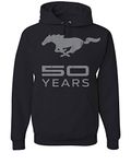 Tee Hunt Ford Mustang 50 Years Anniversary Hoodie Licensed Ford Fan Sweatshirt Mach1 Boss 302 GT Shelby American Muscle Car, Black, X-Large