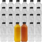 XL Professional Grade Empty 33Oz Plastic Juice Bottles with Black Caps. 24 Pack for Orange, Apple, Cranberry and Other Fruit Juices, Smoothies or Beverage Blends. Reusable PET Drink Juicing Container.