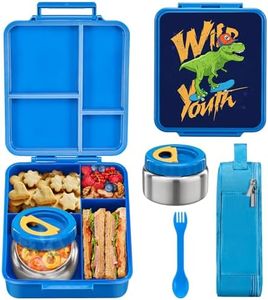 MAISON HUIS Bento Lunch Box for Kids With 8oz Soup Thermo, Leakproof Lunch Compartment Containers with 4 Compartment Bento Box, Thermo Food Jar and Lunch Bag, BPA Free,Travel, School(Dinosaur)