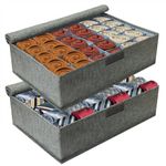 Sock Drawer Organizer Divider 2 Pack Socks Organizer with Lid 30 Cell Foldable Closet Sock Storage Divider Tie Storage Underwear Storage Boxes for Storing Socks Ties Bra Handkerchiefs Belts (Gray)