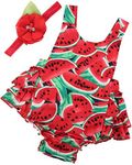 PrinceSasa Baby Girl's Clothes Watermelon Floral Summer Rompers and Headband for Newborn Gifts,A20,0-6 Months(Size S)