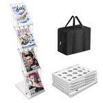 LIWSHWZ Magazine Rack Floor Standing,Foldable 4 Pockets Brochure Holder Stand,Trade Show Literature Rack Portable with Carrying Bag,Brochure Holder for Exhibitions,Shopping Malls, Hospitals-White