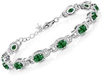 Gem Stone King 925 Sterling Silver Oval Green Simulated Emerald Tennis Bracelet For Women (7.45 Cttw, 7 Inch, With 1 Inch Extender)