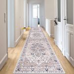 Ileading Extra Long Runner Rugs for Hallways 2.6 x 12 Ft Non Slip Carpet Floor Runner Super Soft Laundry Room Rug Boho Runner Area Rug for Entryway Hallway Bathroom Bedroom, Distressed Pink