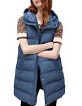 Tanming Women's Long Puffer Vest Cotton Sleeveless Puffy Jacket with Removable Hood (Blue-M)