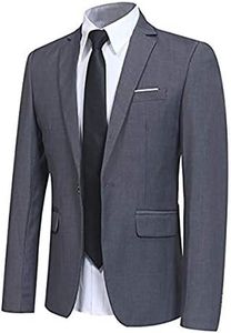 YFFUSHI Men' Slim Fit Casual Blazer One Button Lightweight Suit Jacket Business Party Sport Coat Gray