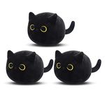 JIAJEGTGT 3Pcs Black Cat Plush, Black Cat Plushies Cute Mini Black Cat Stuffed Animal for Home Decoration, Plush Pillows Soft Plush Cat for Kids Birthday