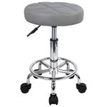 KKTONER Round Rolling Stool Chair PU Leather Height Adjustable Swivel Drafting Work SPA Shop Salon Stools with Wheels Office Chair Small (Gray)