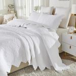 Brandream White Quilt Set King Size Quilt Bedding Set Cotton Luxury Matelasse Coverlet Set Farmhouse Bedding Set Scalloped Queen Bedspreads 3-Piece