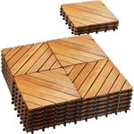 PrimeZone 27 PCS FSC Certified Acacia Wood Interlocking Patio Deck Tiles - 12" x 12" Indoor Outdoor Waterproof Flooring Tiles for Balcony, Backyard & Poolside, All Weather Use, Natural Wood, Diagonal