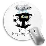 Black Cat Round Mouse Pad, Funny Sm