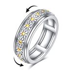 POPLYKE Sterling Silver Anxiety Spinner Rings Rotatable Mood Rings for Women Relieve Stress Gift (Daisy, 9)