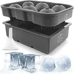 Zulay Kitchen Silicone Ice Cube Trays Set of 2 - Large Square Ice Cube Molds and Sphere Ice Ball Maker with Lid - Reusable Ice Mold For Whiskey, Cocktails, Bourbon (Gray)
