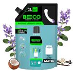 Beco Matic Top Load Liquid Detergent- 2 Litres | Natural Formula for Tough Stain Removal | Lavender & Vanilla Freshness | No Chemical Formula-Retains Clothes Brightness & Shine | 100% Eco-Friendly
