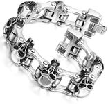 Cupimatch Men's Stainless Steel Skull Bracelet, 16 mm Wide, Heavy Stainless Steel Skull Bicycle Chain, Biker Motorcycle Chain, High-Gloss Polished Rock Bangle, Silver Black Gold, 9.1 inches, Stainless Steel, Without Stone