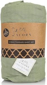 Sweet Acorn 3 Piece Toddler Bedding Sets - Organic Cotton Jersey Knit - Fits Convertible Cribs and Mattresses - 9" x 28" x 52" - Juniper Green