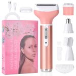 ACWOO Electric Razors for Women, Cordless 4 in 1 Electric Shaver for Women, Rechargeable Painless Lady Razor Bikini Trimmer Wet and Dry Hair Removal for Face Body Legs Underarm Bikini Nose and Eyebrow