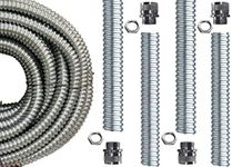 25mm Quality Steel Galvanised Metal Flexible Conduit 5 Meter Cut Length with 2 x 25mm Metal Fittings & 2 Locknuts - Trade Size 25.0mm - Internal 21.0mm - IP40 - Highly Flexible - LFH