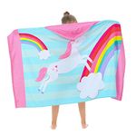 Athaelay Premium Cotton Hooded Towel for Kids | Ultra Soft and Extra Large 50"x30" | Bath Beach Pool Towel with Hood for Age 3 to 12 Boys Girls with Drawstring Bag (Rainbow Unicorn)