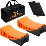 CARMTEK Camper Leveler Premium Kit | Fit Curved RV Levelers with Wheel Chocks, Rubber Mats & Carry Bag for Tight Dual Axle Trailers | Faster RV Leveling System than RV Leveling Blocks | RV Accessories