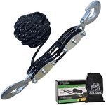 XSTRAP Standard Heavy-Duty 2,000 LB Breaking Strength 50 FT Reflective Rope Hoist, 1000 LB Work Load Block and Tackle Pulley System for Lifting Heavy Objects (Black with Reflective Strips)