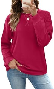 RUMIA Womens Ladies Casual Long Sleeve Crewneck Sweatshirt Loose Fit Solid Basic Pullover Tunic T Shirts Tops Sweatshirts for Women 2025 Fashion Fall Fuchsia M