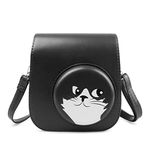 HIYQIN Camera Case Compatible with Fuji Film Instax Mini 12 11 9 8 8+ Instant Camera, PU Leather Camera Bag Case with Adjustable Strap - Black Cat