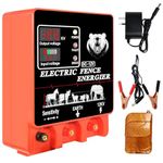 Electric Fence Energiser,30KM 8 Joules,Input 12V Output 12KV, Electric Fence Charger High Voltage Pulse Controller for Livestock Cattle Cow,Deter Predators (30KM without Alarm)