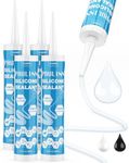 PAULINN Silicone Sealant, 100% Silicone Caulk Clear Waterproof for RV, Kitchen, Bath, General Use, Window, Door, Glass, Marine, 10.2 Oz, 4 Packs