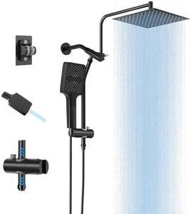 Letingoo High-Pressure Handheld Shower Head with 8-Inch Face - Adjustable Height & Angle - Includes 78.7" Stainless Steel Hose,Shower Arm,Adhesive Bracket - Perfect for Homes,Hotels & Rentals​(Black)