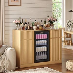 EpicHome Mini Fridge Cabinet, Coffee Bar Cabinet with Fridge Space, Oak
