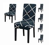 House of Quirk Polyester Elastic Chair Cover Stretch Removable Washable Short Dining Chair Cover Protector Seat Slipcover - (6 Chair Cover, Blue Diamond)